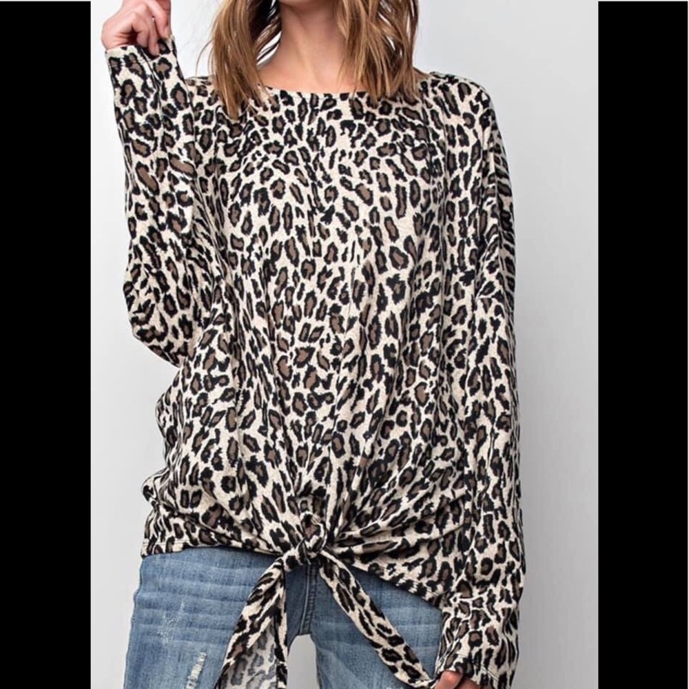 Easel Leopard Tie Front Top